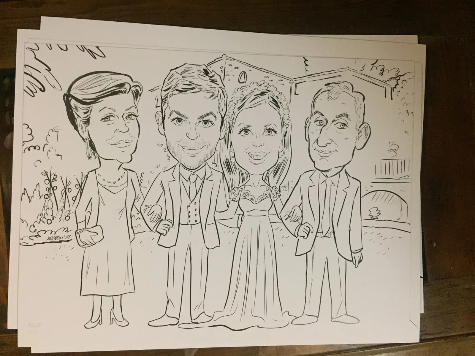Caricatures dibuixades en directe durant un casament