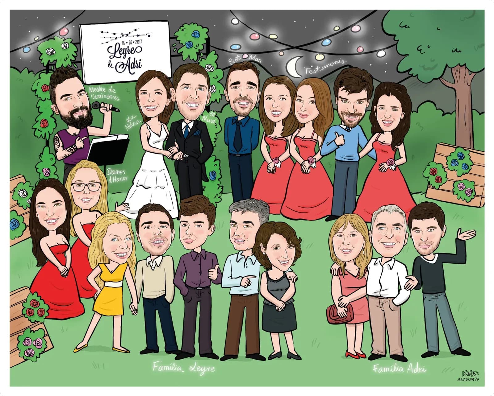 Caricatura de tots els convidats d’un casament