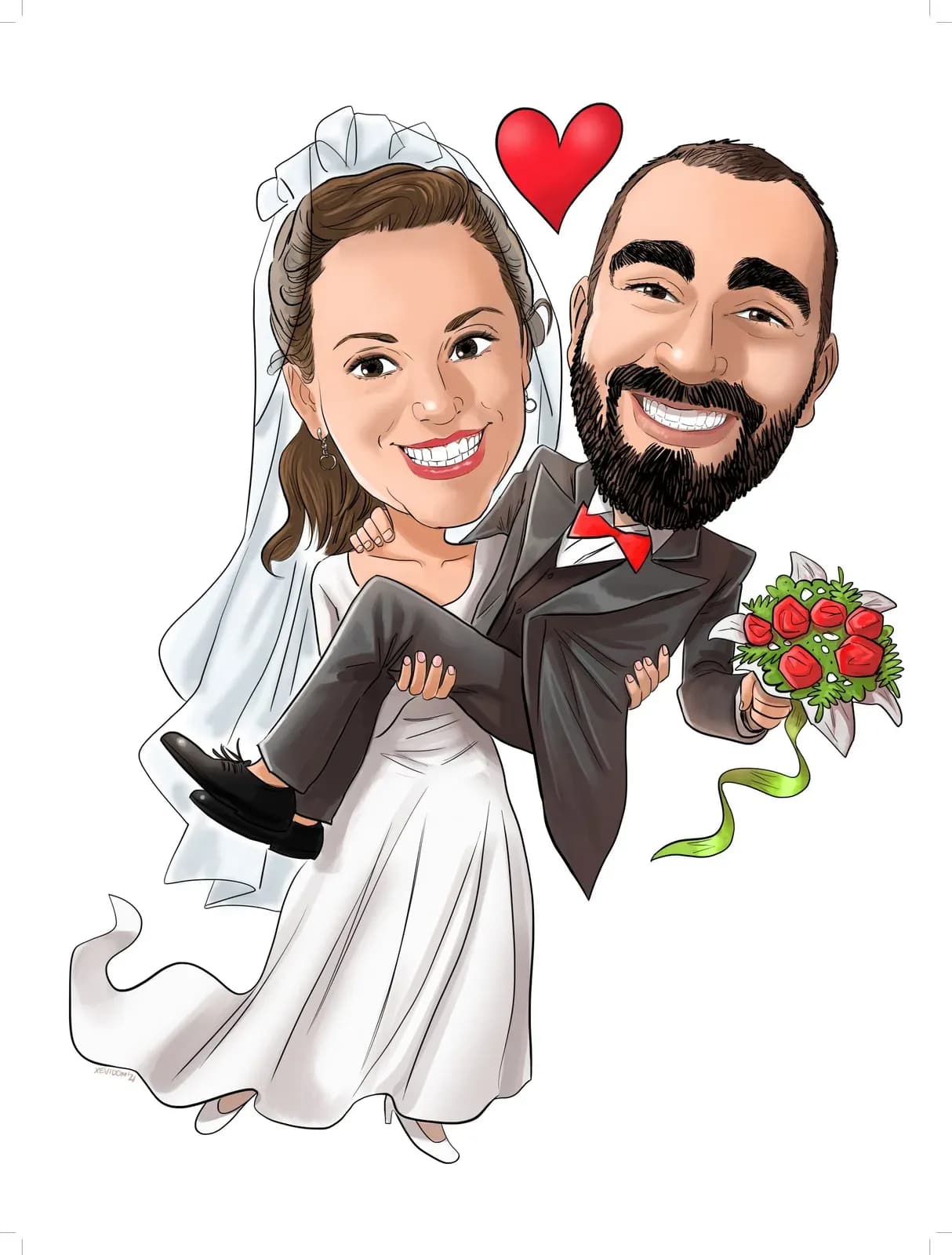 Caricatura d’uns nuvis el dia del casament