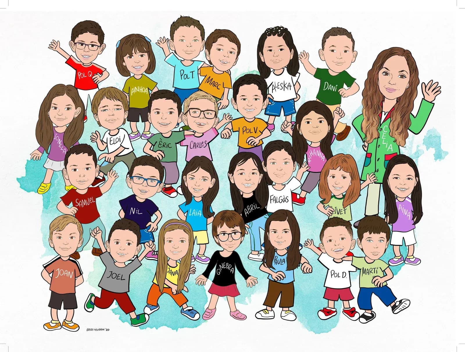 Caricatura de grup d’una classe de final de curs