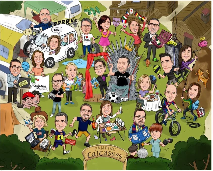 Caricatura d’aniversari amb els personatges i sèries preferits del protagonista