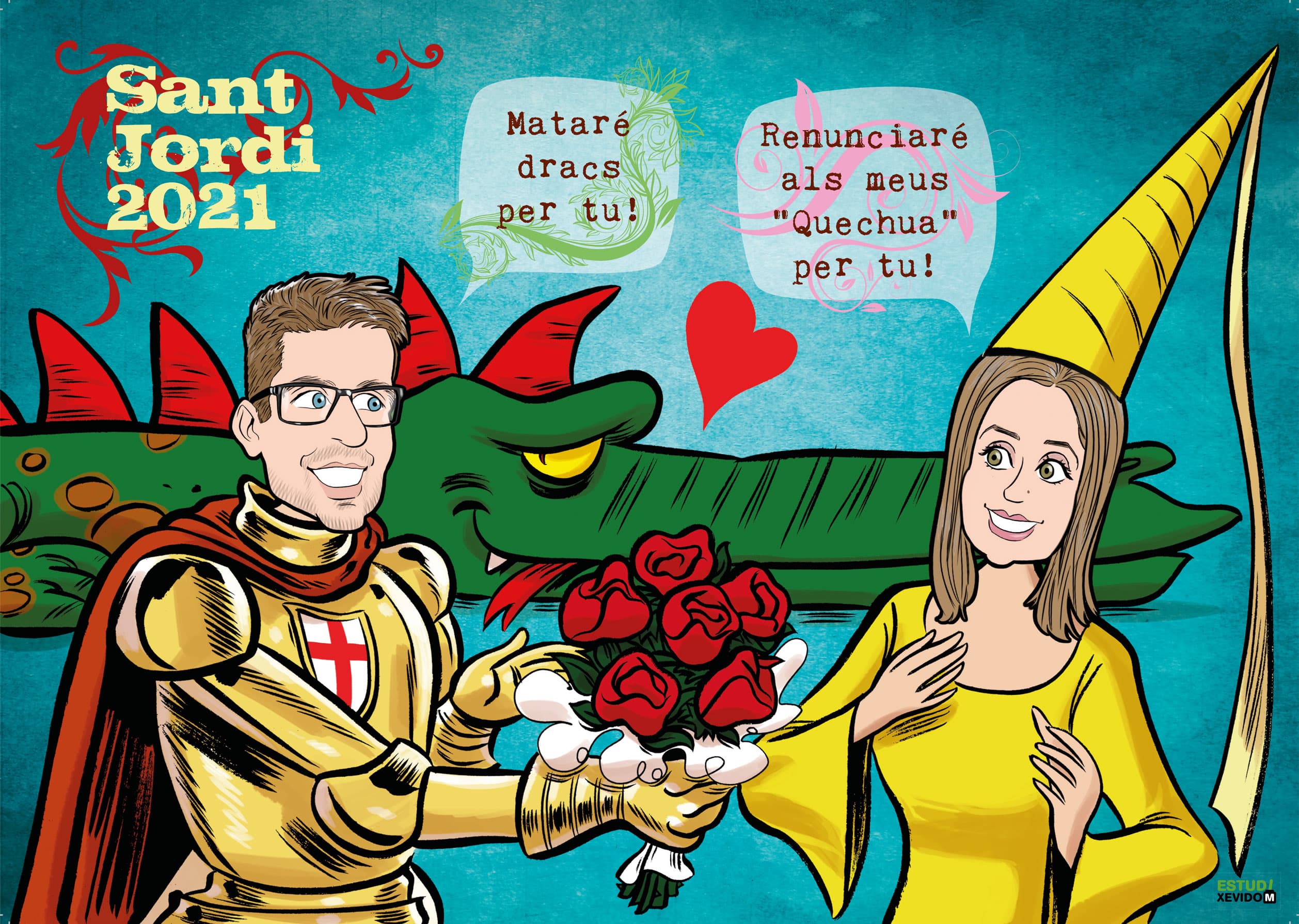 Làmina de Sant Jordi amb el cavaller, la princesa i el drac