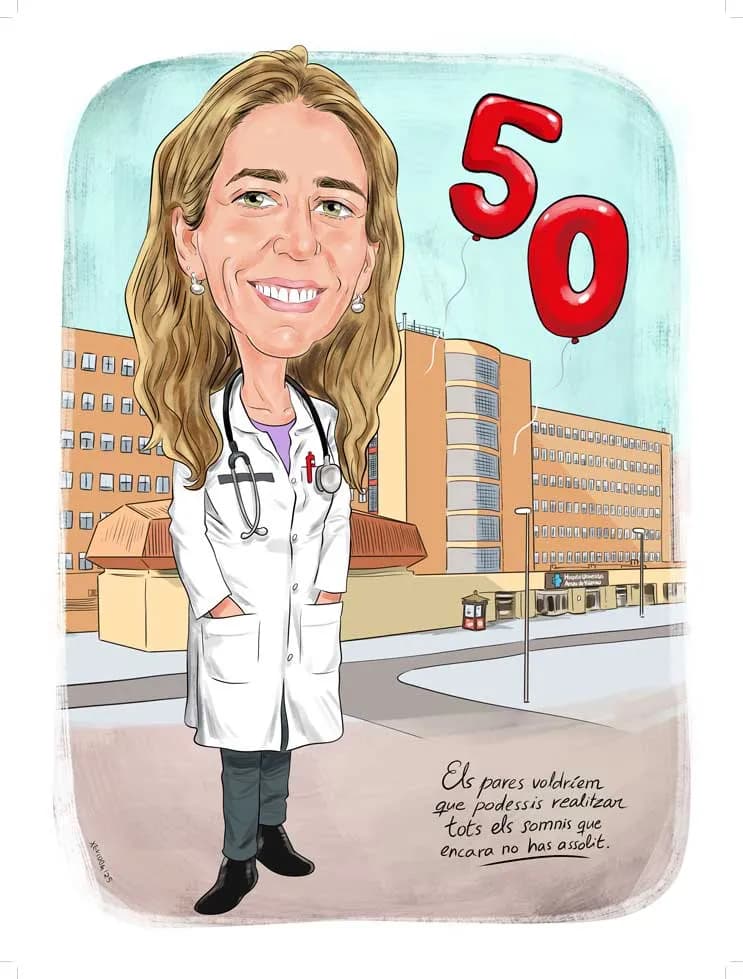 Caricatura d’una metgessa per als seus 50 anys