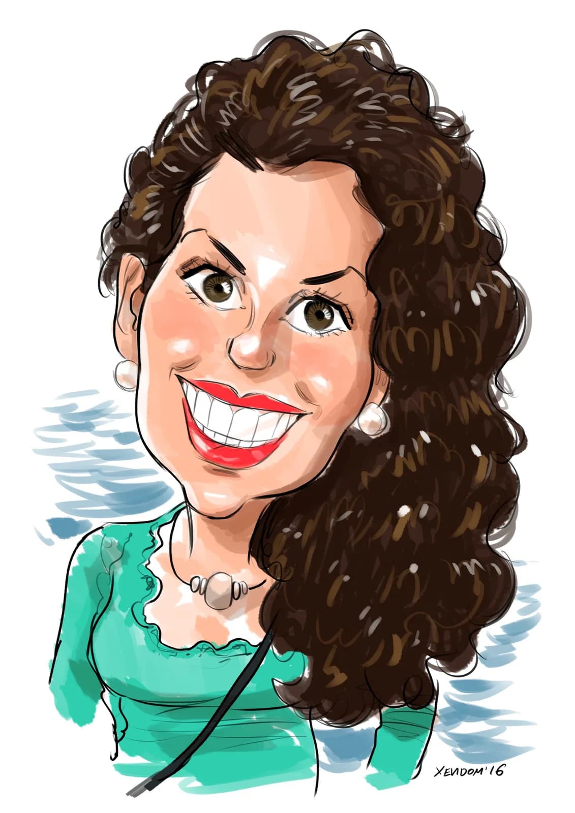 Caricatura-retrat d’una noia, de mig cos