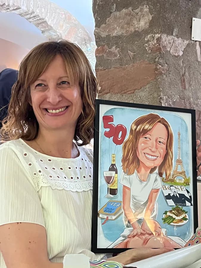 Una clienta amb la caricatura dels seus 50 anys