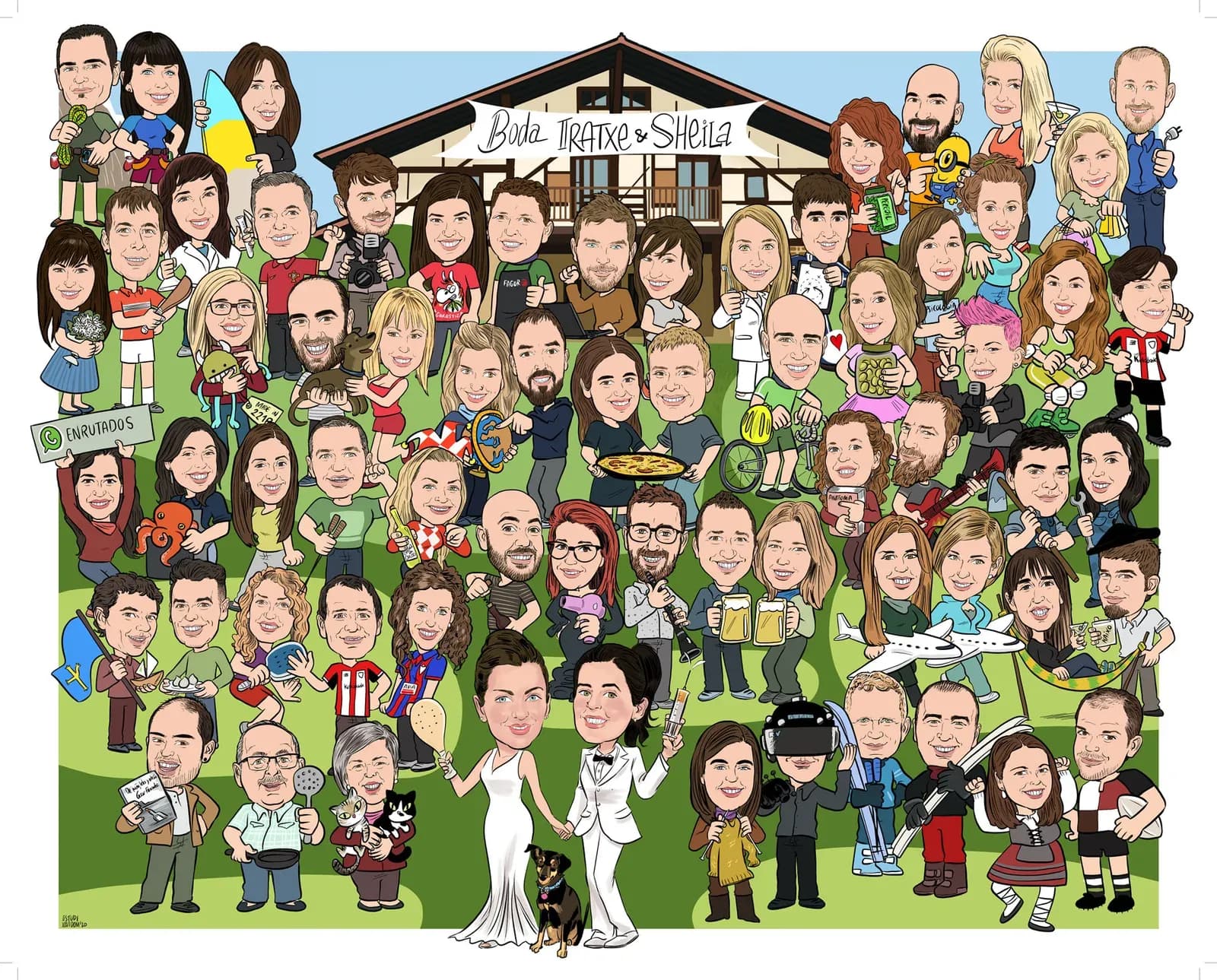 Caricatura de grup d’un equip de feina, dibuixada a mà