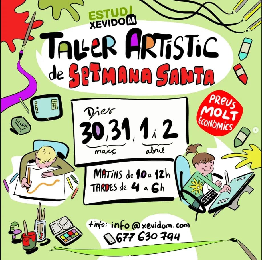 Material de dibuix preparat sobre la taula de l’estudi per a un taller